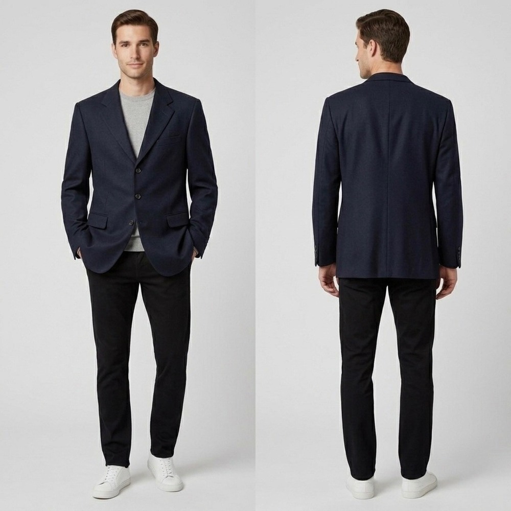 Oscar De La Renta Mens Wool Cashmere Blazer Sports Coat Jacket Dark Blue 42R